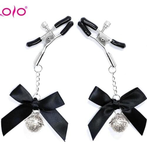 OLO Bells Nipple Clamps Sex Slave Metal chain Breast Bow Clip BDSM Bondage Breast Sex Toy Adult Game Clitoris Clamp Adult Game