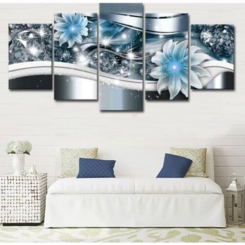 Flower Diamond Modern Canvas Painting 5 Panels Background Wall Art Poster Picture Decorations for Living Room Home Decor