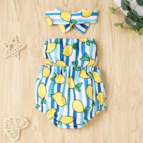 𧨠YOYOSHOW 𧨠Summer new girls' jumpsuit comfortable girls' cartoon lemon bodysuit 0-2 years old girls' jumpsuit