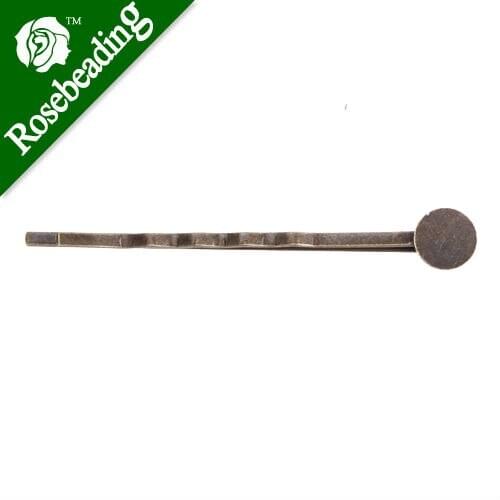 55*8MM Antique Bronze Plated Bobby Pin With bezel,fit 8mm glass cabochon,sold 50pcs per package