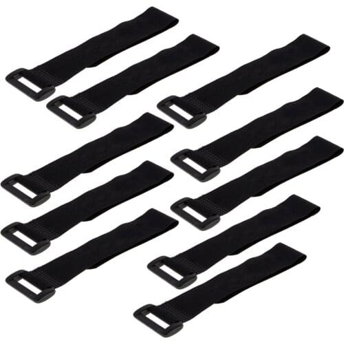 10 Piece Nylon Hook and Loop Strap Wire Computer PC Cable Ties Band with Buckle Black