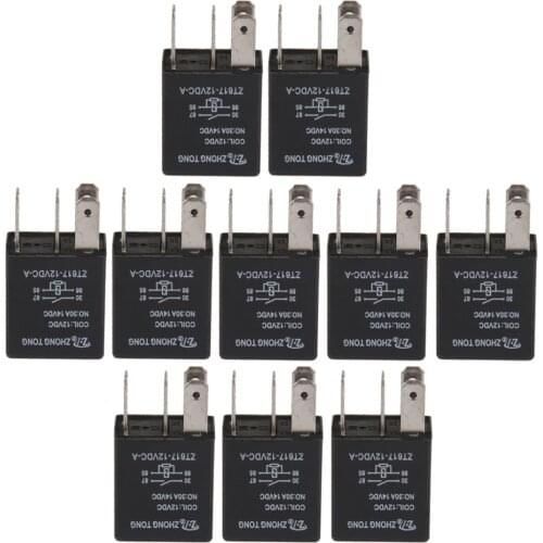 10pcs SPST Relay Black DC 12V 30A SPST Premium Relay 4Pin 4P For Car Truck Auto Automotive