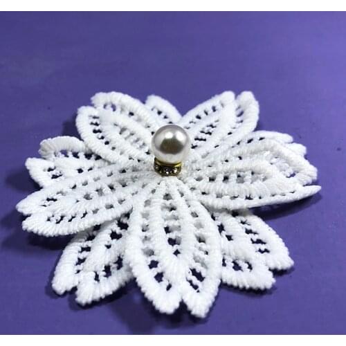 100pcs White 3d Patches Lace Flower With Rhinestone Beads Craft Fabric Sewing Trim Diy Handwork Clothing Skirt Accessories