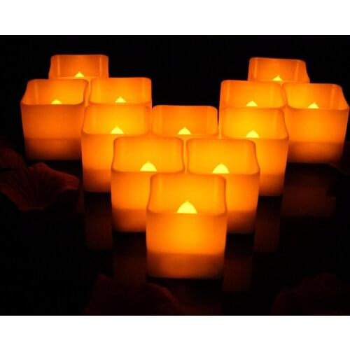 12pcs LED Square Yellow Candles Light Flameless Tea Lights Electronic Holiday Party Candle Led Easter Wedding Halloween Decor