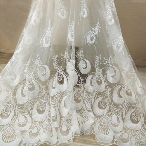 140*100cm peacock feather Wedding bridal Dress Applique DIY Bridal Headdress scarf veil Embroidered Lace Fabric Patch curtain