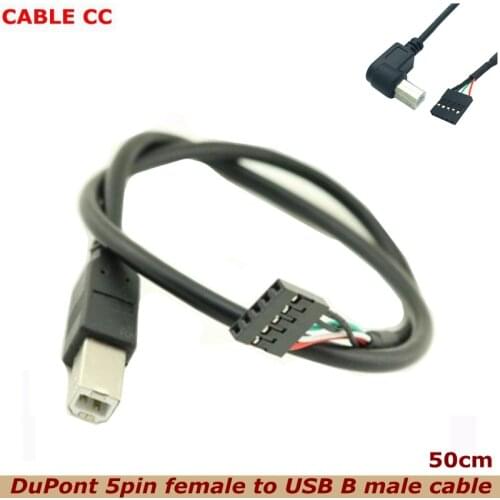 50cm USB 90 Angle B Revolution DuPont 5-pin Female 2.54 USB Connector PCB Motherboard Chassis Computer Printer Scanner Cable