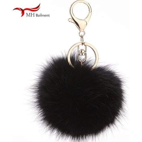 8CM Fluffy Rabbit Fur Pom Keychains Soft Ball Car Keyring Pompom Key Chains Holder Women DIY Buckle Creative High Grade
