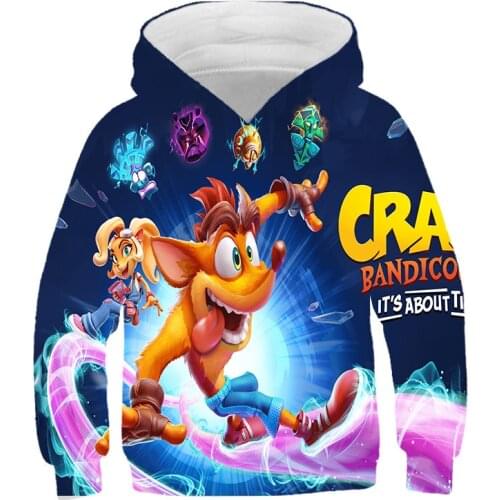 Anime Crash Bandicoot Kids Hoodies Hooded Sweatshirt Pullover Boys Girl Clothing Christmas Gift For Boy Autumn Coat Street Style