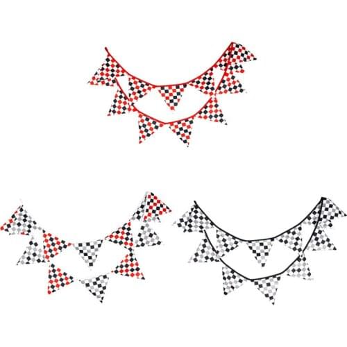 2 Size Red Black White Racing Car Command Flag Checkerboard Shape Cotton Banner Pennant Garland Fans Birthday Party Decor Gift