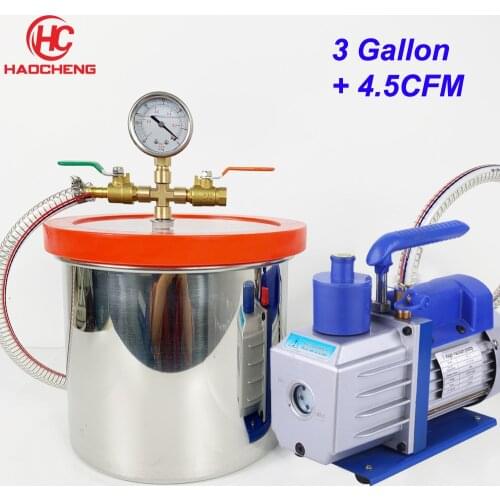 Free Shipping 3.1 Gal (12L) Vacuum Chamber with 4.5CFM 220V Vacuum Pump,22cm*28cm Stainless Steel Degassing Chamber