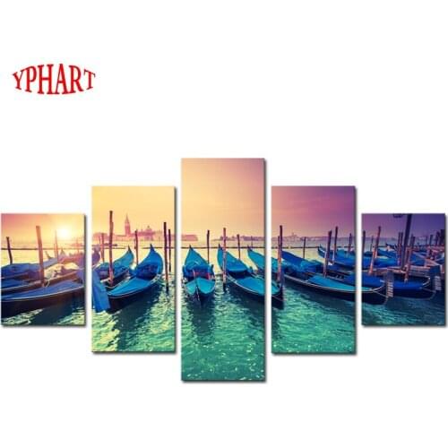 Unframed 5 pcs Modern Boat Sunset Seaview HD Picture Canvas Print Painting Wall Art For Wall Decor Home Decoration Cheap Artwork