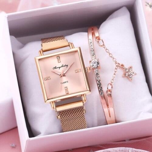 Women Magnetic Square Bracelet Watches Set Luxury Female Quartz Wristwatches Dropshipping Clock Relogio Feminino