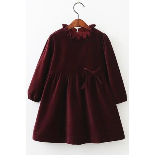 Spring Solid Color Long Sleeve Toddler Velour Dresses 1-8Yrs Baby Girls Dress Sweet Kids Velvet Clothes Princess Ruffles Dresses