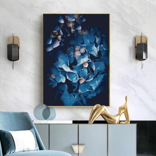Blue Nordic Leaf Succulent Plant Flower Posters and Prints Abstract Canvas Painting Modern Wall Art Pictures Living Room Decor