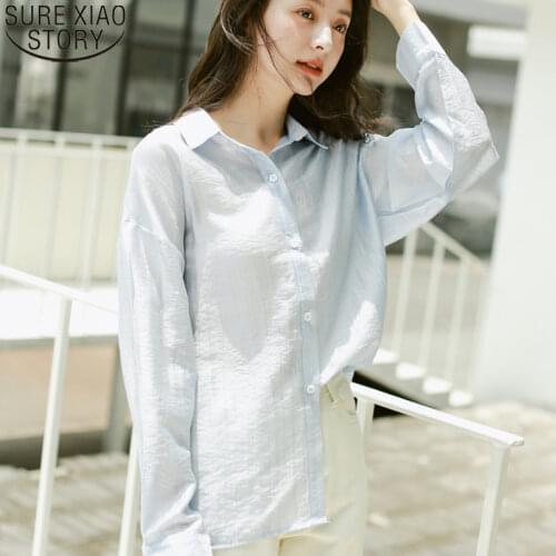 2021 Korean Casual Cardigan White Shirt Women Fashion Long Sleeve White Blouse Women Elegant Office Blouses Women Blusas 11505