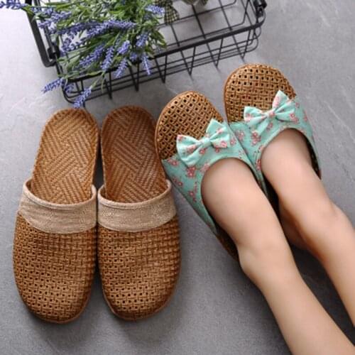 Sub-grass Cool Slippers Male Household Indoor non-slip Thick Floor Linen Slippers Female Home Slides Chaussures Femme