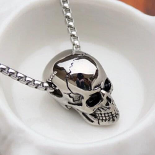 HNSP Punk Goth Necklace 3D Skull Head Pendant For Men Accessories Gothic Jewelry With 3.0MM Stainless Steel Chain BFF Gift