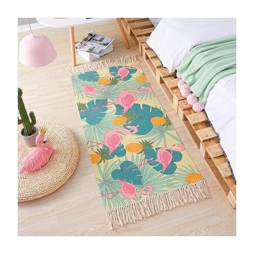 Nordic Flamingo Carpet Rectangular Bedside Blanket Cotton And Linen Hand-Woven Machine Washable