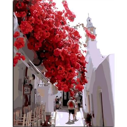 MaHuaf-X661 Painting By Numbers Waterfall of red flowers Wall Art realist Oil Painting Hand Painted Canvas Picture Home Decor