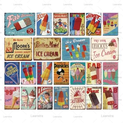 Metal Tin Sign Classical Retro Delicious Ice Cream Signs Vintage Poster Wall Art Decor For Shop Ice Cream Dessert Iron Plaque