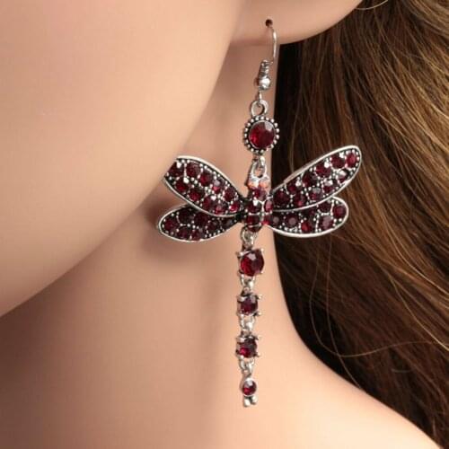 Fashion Lady Inlaid Multicolor Zircon Dragonfly Tassel Earrings Crystal Rhinestone Dangle Earrings Trendy Wedding Party Jewelry