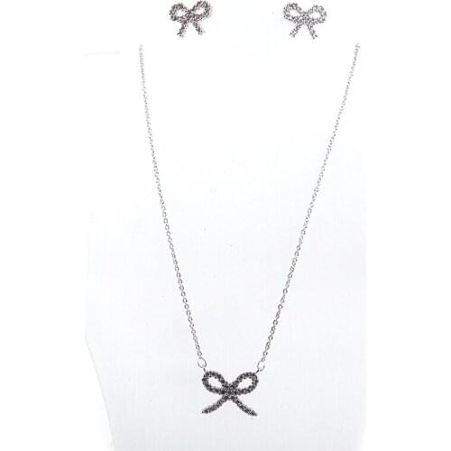 MOODPC Christmas Zircon bowknot Necklace and Earring Set Free Shipping