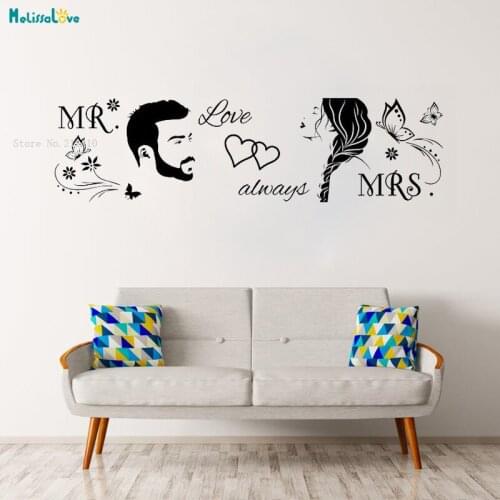 Mr and Mrs Wall Decal Butterfly Floral Home Decoration Wedding Sign Decor Art Vinyl Self-adhesive Murals New Style YT1958