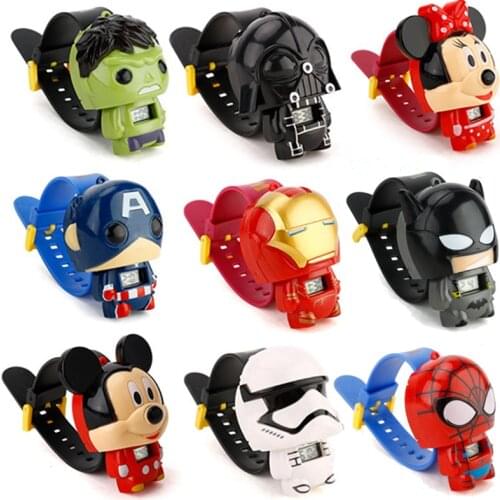 Cartoon Toy Watch Disney Spiderman Iron-man Captain America Hulk Mickey Minnie Star Wars Anime Figure Marvel The Avengers Watchs