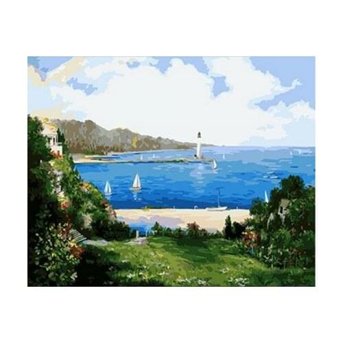 Sea beach coloring by numbers diy hand painted oil painting by numbers on canvas wall pictures for living room