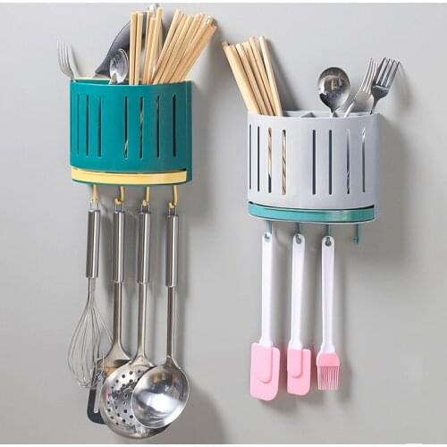 Wall-Mounted Household Chopstick Cage Chopstick Holder With Hooks Drain Rack Spoon Storage Box Kitchen Tableware Organizer