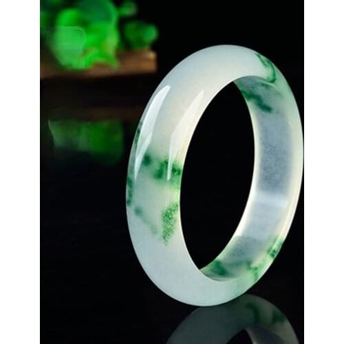 Natural Genuine White Green Jade Bracelet Bangle Chinese Hand-Carved Jadeite Charm Jewelry Fashion Amulet Men Women Lucky Gifts