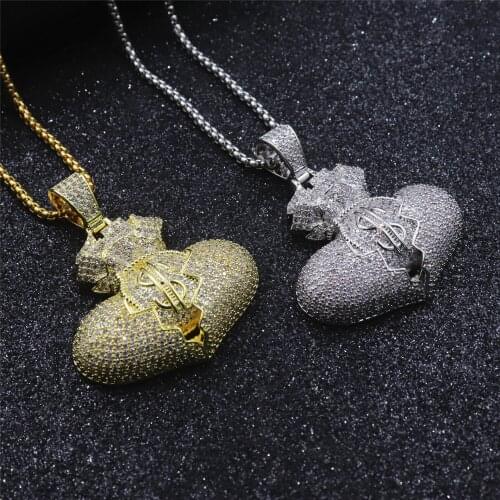 Hiphop Necklace Street Dollar Big Money Bag Shape Full Diamond Pendant Micro-Inlaid Zircon Pendant