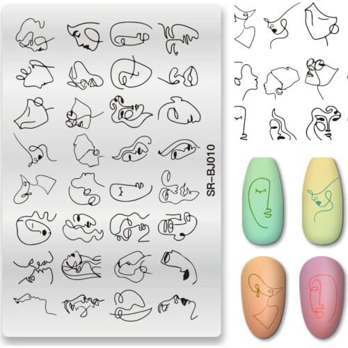T-TIAO CLUB Rectangle Geometric Line Face Pattern Nail Stamping Plates Image Painting Nail Art Stencils Template Nail Stamp Tool