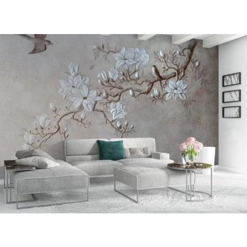 Custom Wallpaper 3d Three-dimensional relief Magnolia Flowers TV 3D Background Wallpaper mural Wallpapers for living room