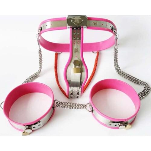 Stainless Steel Female Chastity Belt+Thigh Ring Metal Bondage Set Adult Games Cosplay BDSM Sex Toys For Woman Chastity Lock