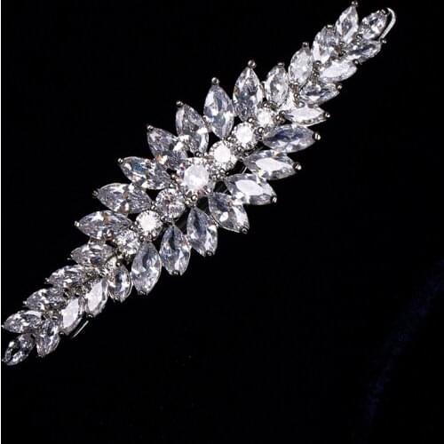 SLBRIDAL Sparkling Copper Alloy Cubic Zirconia Wedding Hair Clip Barrettes Bridal CZ Headpieces Hair accessories Women Jewelry