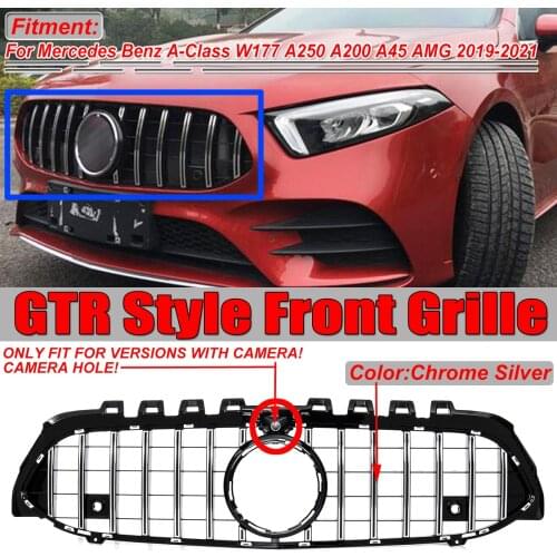 W177 GT Style For AMG Car Front Bumper Grille Grill For Mercedes For Benz A-Class W177 A180 A200 A45 For AMG W/Camera 2019-2021