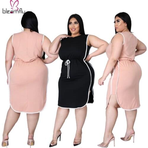 Elegant Summer Dresses Casual Round Collar Lace-up Loose Plus Size Womens Fashion Dress 4xl Black Robe Vestidos Dropshipping