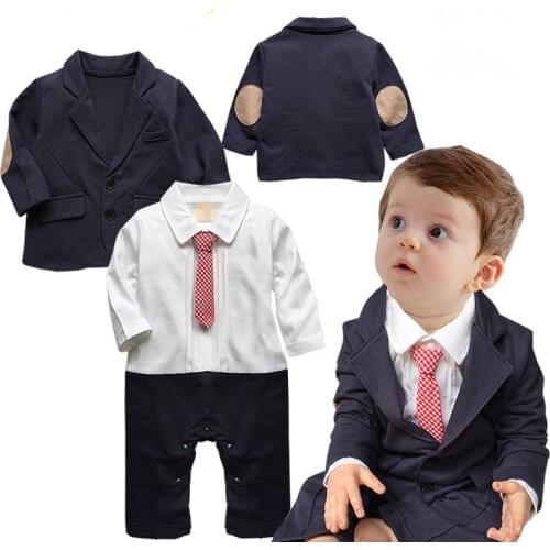 2015 Fashion baby boy clothes clothing set romper+ Patch coat newborn wedding newborn baby clothes