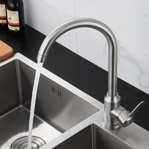 304 Stainless Steel Kitchen Sink Faucet Brushed 360 Degree Rotation Single Handle Single Hole Cold Hot Water Tap Mixer Crane