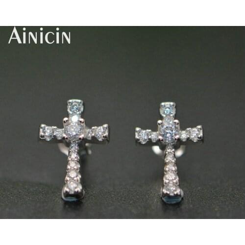 9x13mm Shine Cross Stud Earrings S925 Sterling Silver Zircon Cubic Micro Paved Cut Jewelry Fashion Men and Women Party Gift