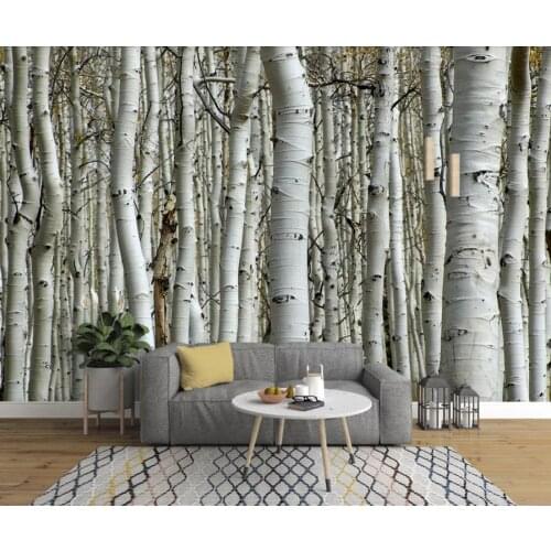 Birch Forest Hand Painting Wallpaper Vintage Mural 3D Printed Photo Wall Paper for Living Room Landscape Contact Paper Custom
