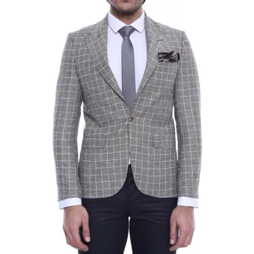 Single Button Pointed Collar Beige Blazer