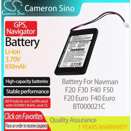 CameronSino Battery for Navman F20 F30 F40 F50 F20 Euro F40 Euro fits Navman BT000021C GPS, Navigator battery 850mAh 3.70V Black