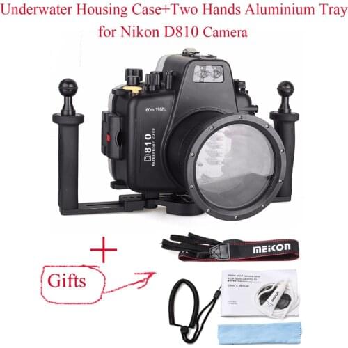 Meikon Diving Equipment 60m/195ft Underwater Camera Housing Case for Nikon D810,Camera Waterproof Bags+Two Hands Aluminium Tray