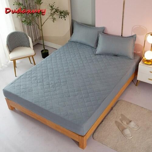 Dudaxury Solid Color Fitted Sheet Washable Quilted Mattress Cover Simple Breathable Bed Cover Composite Process Design Sheet