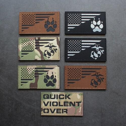 IR Reflective Patch USA Flag K9 Dog Paw Nylon Laser Engraving Infrared Tactical Badge Uniform USMC US Marines Armband Applique