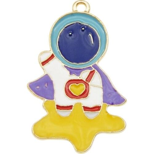 Julie Wang 4PCS Enamel Cartoon Astronaunt Hero Charms Alloy Space Man Pendant Bracelet Earrings Jewelry Making Accessory