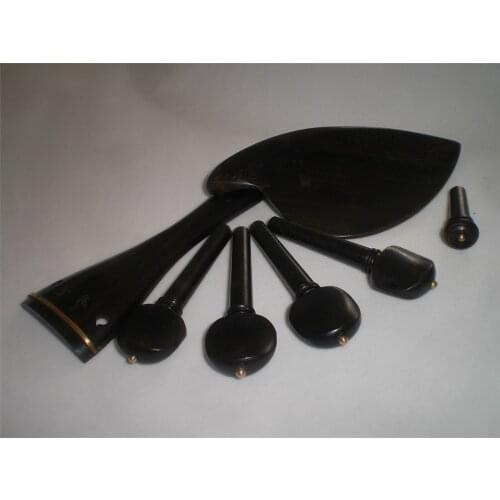 1 Set Quality Ebony Violin Fitting with Brass Decoration 4/4 Including Tail Piece Pegs Chin Rest End Button