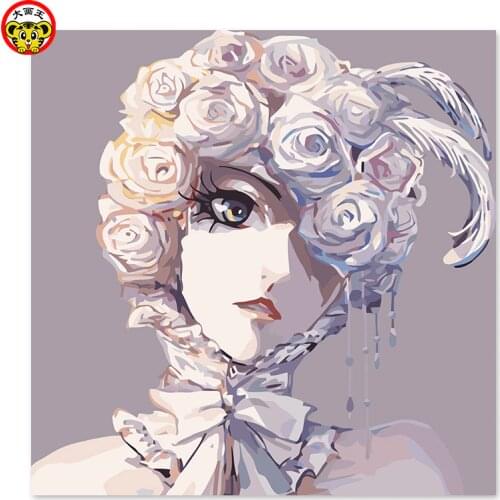 Painting by numbers art paint by number Black Deacon, a full dress, wedding dress yarn, lace, bibs, DIY digital painting, drawin